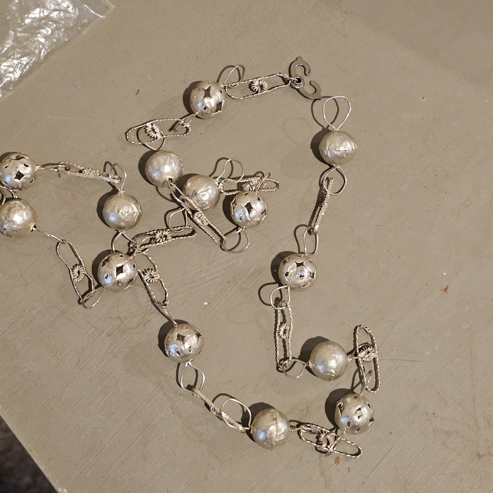 Vintage Mexican wedding necklace with silver filigree beads 32" long